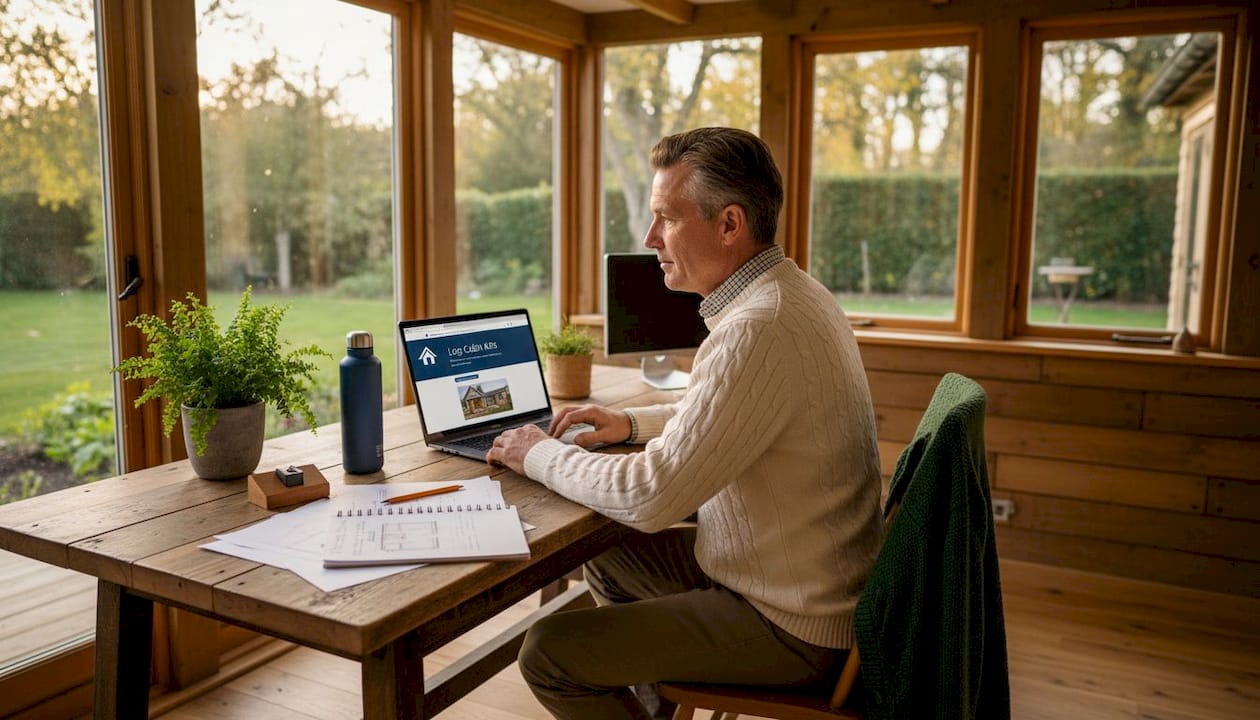 Man working in double-glazed garden office