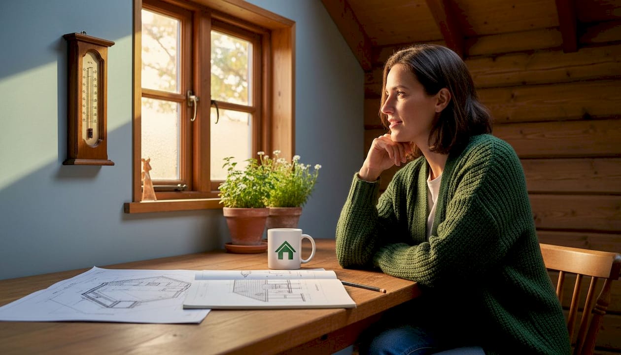 Person checking temperature in insulated garden room