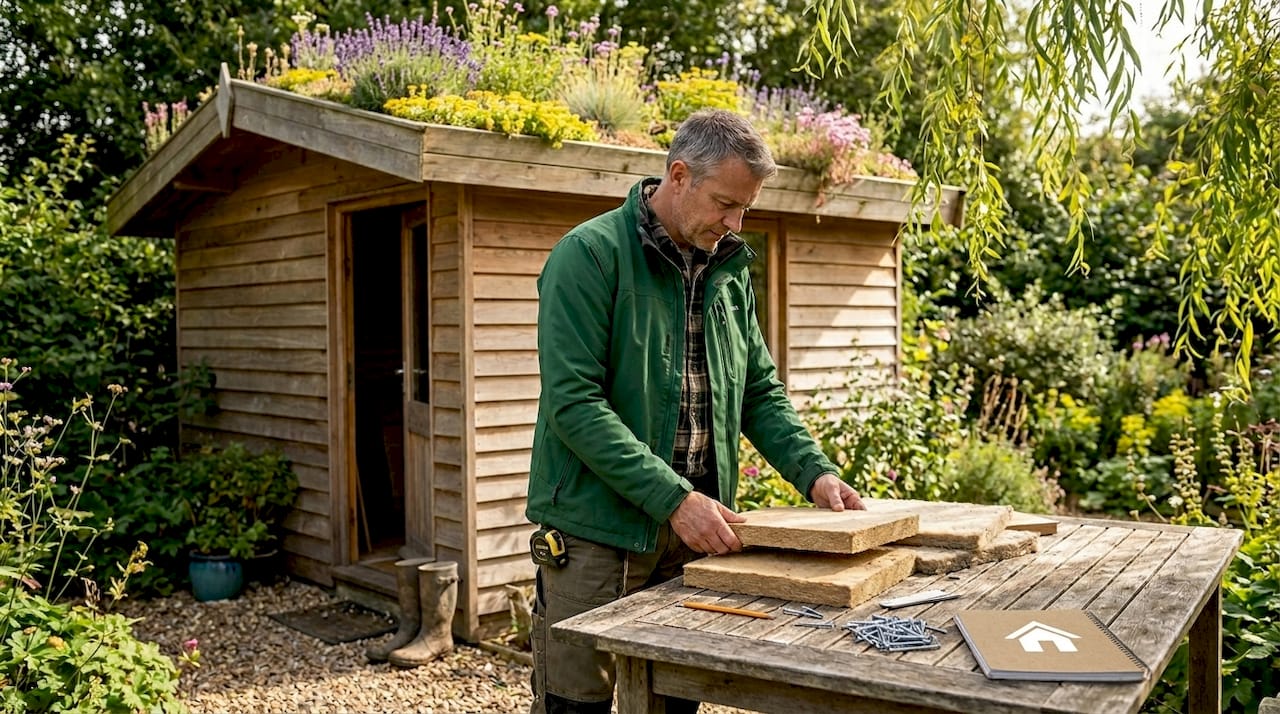 Homeowner checking insulation in eco garden building