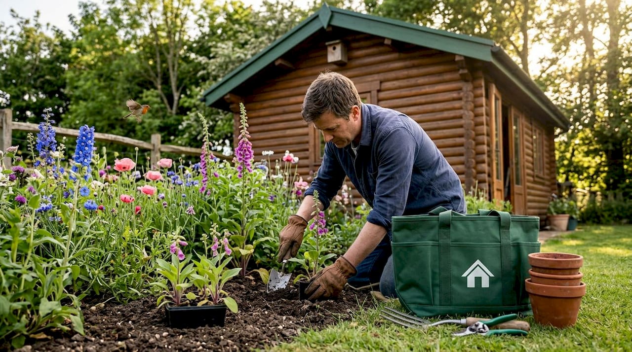 Planting native flowers by eco garden building