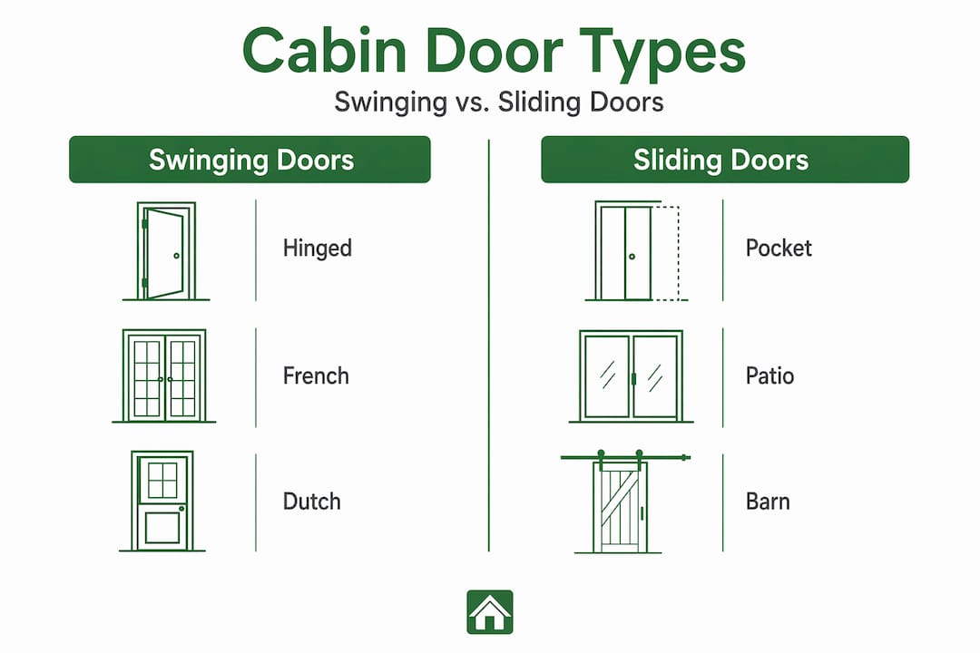 Infographic comparing swinging and sliding cabin doors