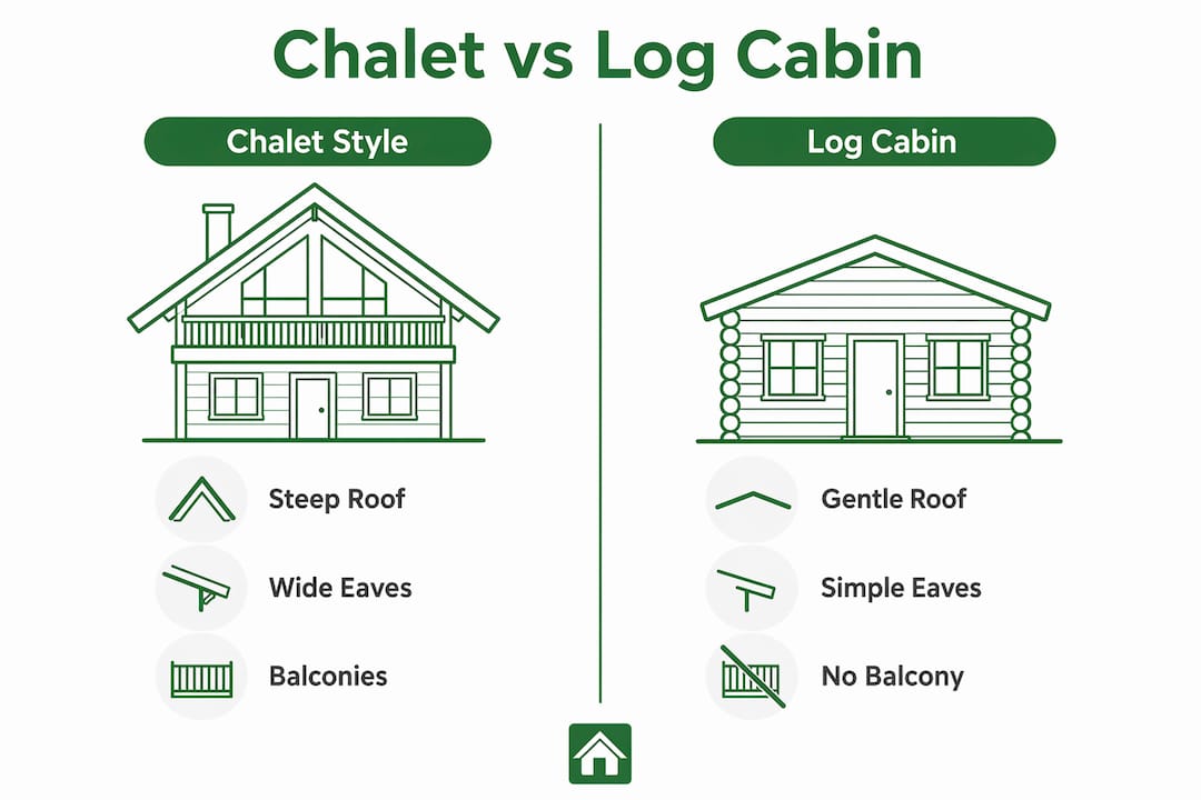 Infographic comparing chalet style cabins to traditional log cabins