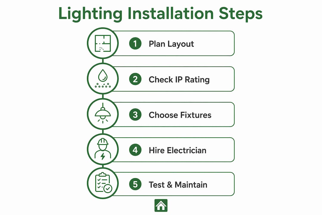 Infographic illustrating lighting installation steps