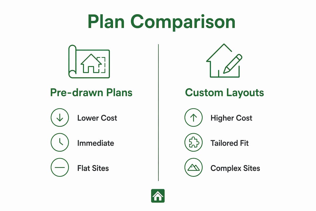 Infographic comparing custom and pre-drawn cabin plans