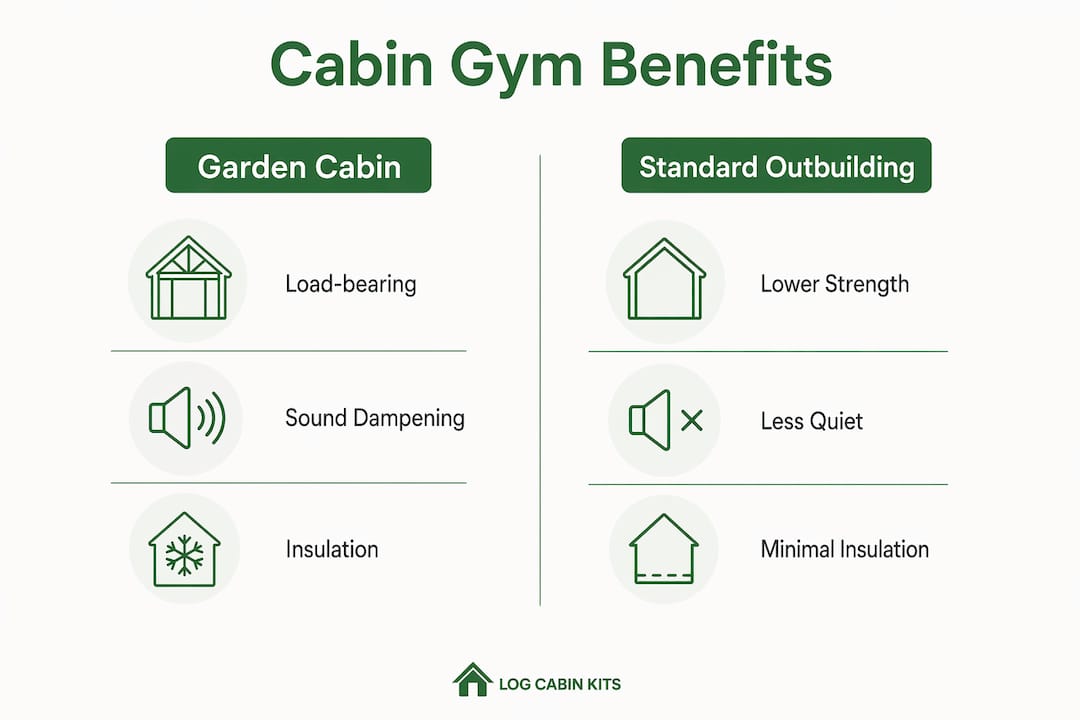 Infographic comparing garden cabins and standard outbuildings