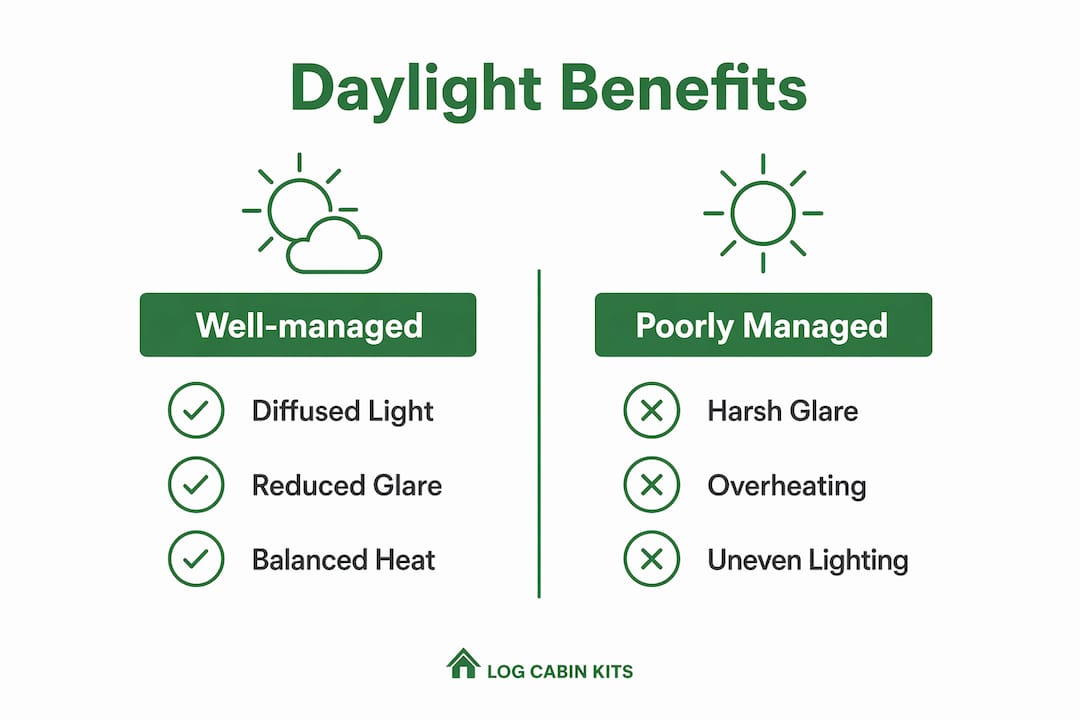 Infographic comparing well-managed vs poorly managed daylight in cabins