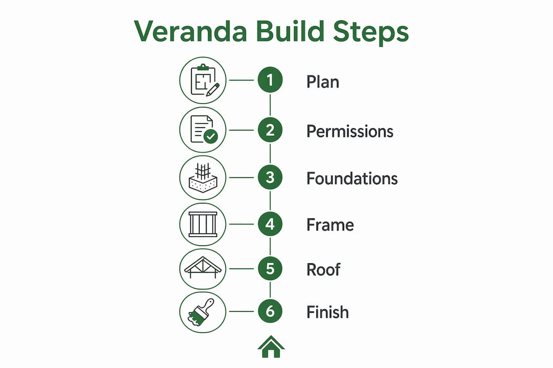 Infographic showing step-by-step veranda build process