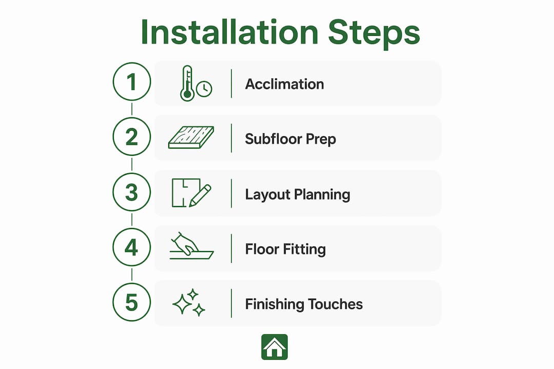 Infographic showing step-by-step cabin flooring installation process