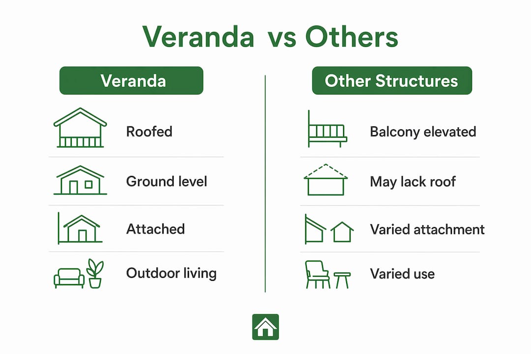Infographic comparing veranda characteristics to other outdoor structures