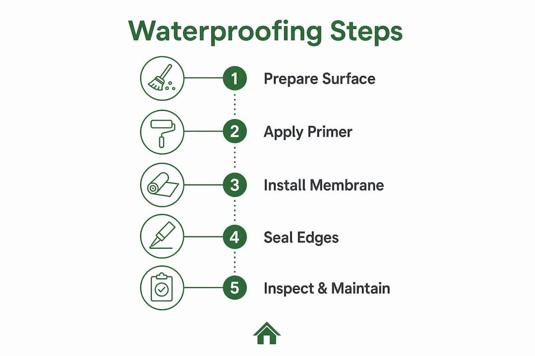 Step-by-step infographic of cabin roof waterproofing process