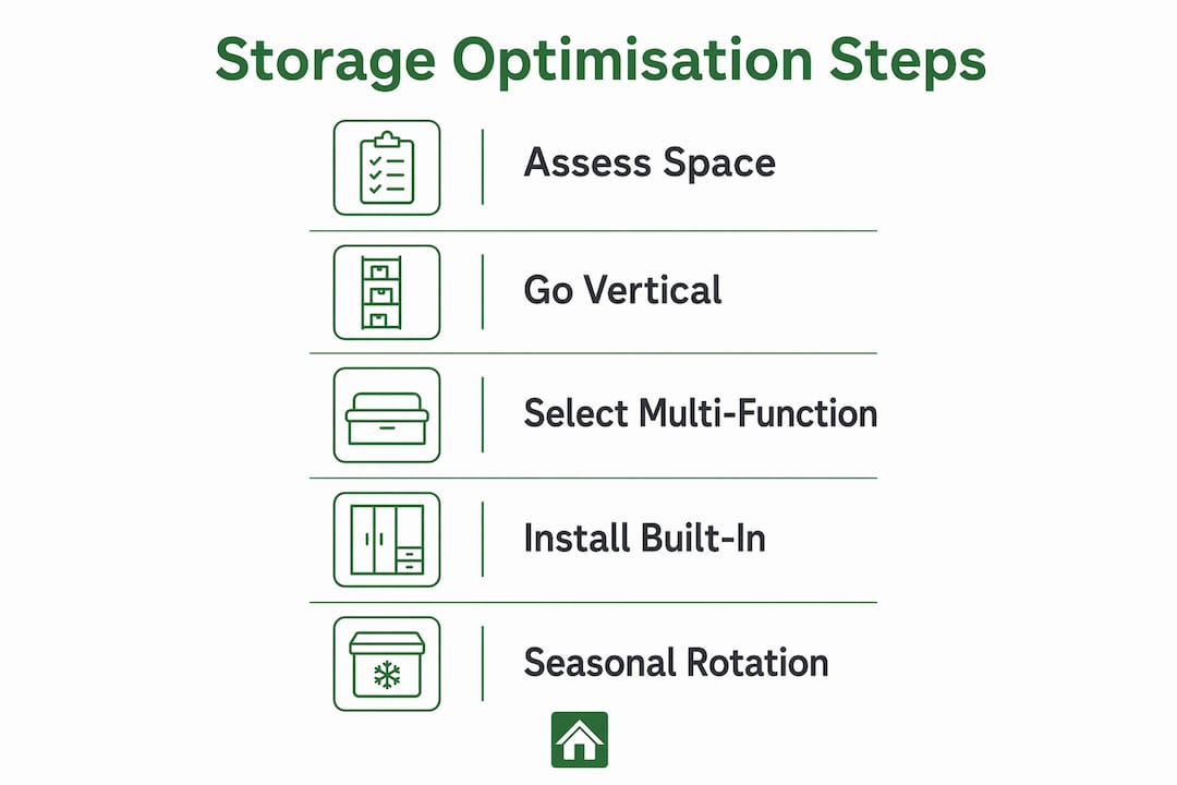 Infographic with steps to organise and optimise cabin storage