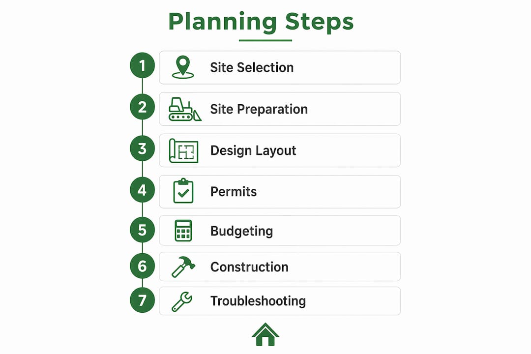 Infographic illustrating seven key steps in cabin planning