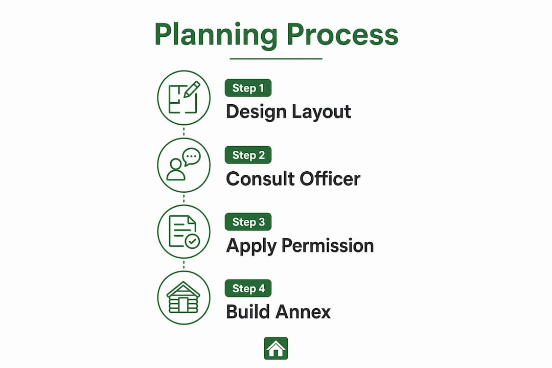 Infographic illustrating cabin annexe planning permission steps