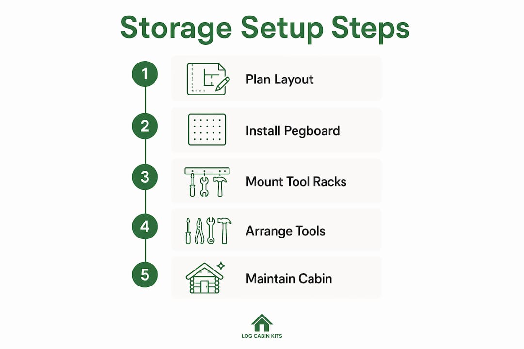 Infographic showing steps to organize garden tool storage