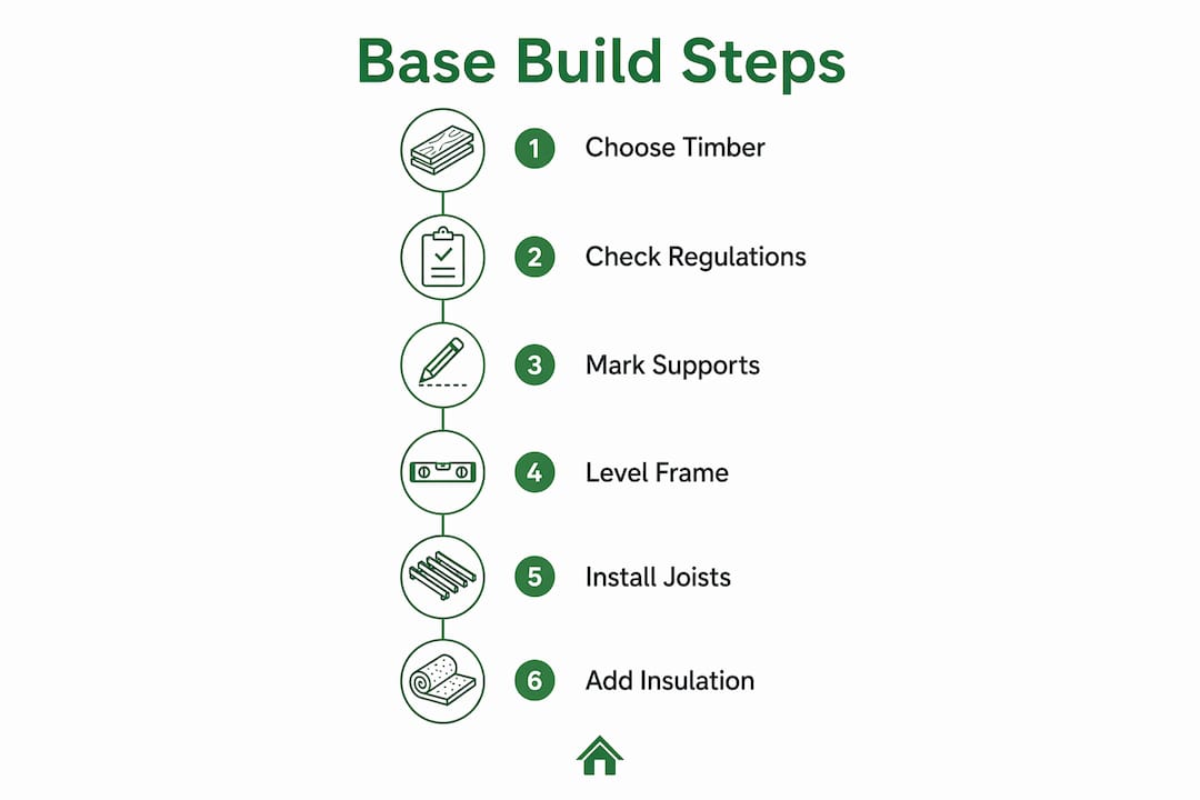Infographic illustrating timber frame base construction steps