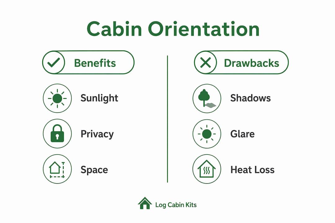 Infographic comparing cabin orientation benefits and drawbacks