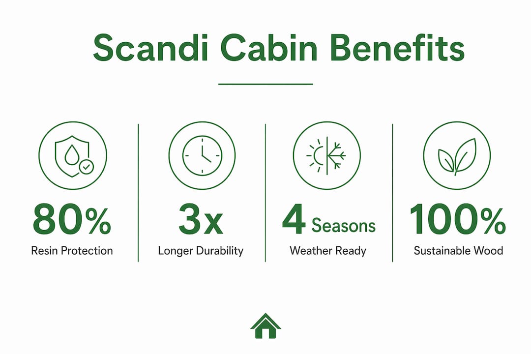 Infographic showing key benefits of Scandinavian cabins for UK gardens