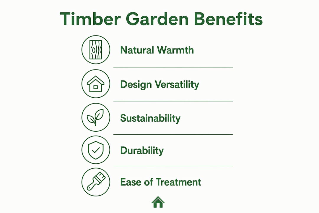 Infographic summarizing timber benefits for UK gardens