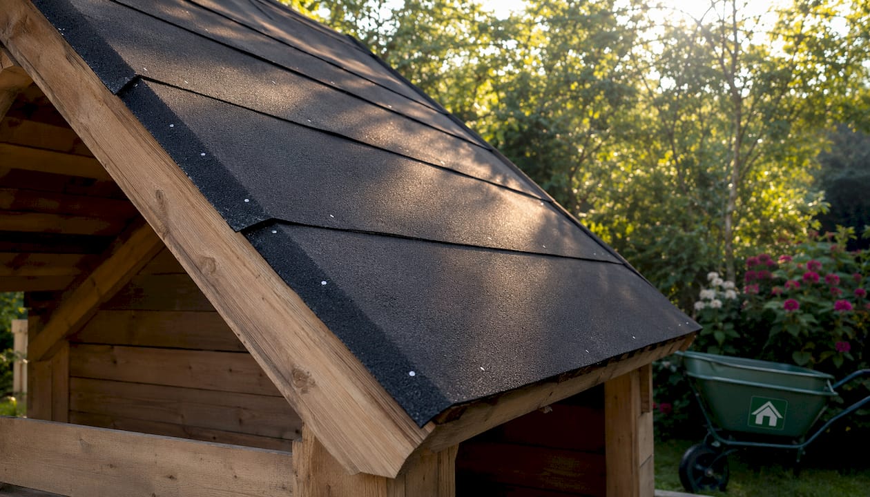 Close-up side view of roof pitch with felt installation