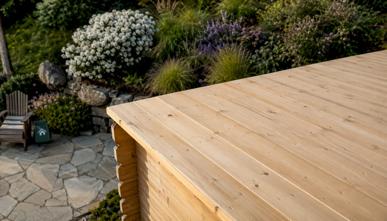 Prepared log cabin roof deck before felt installation
