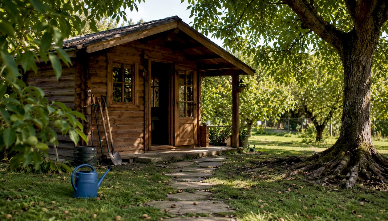 Log cabin in a nut tree garden: your UK siting guide
