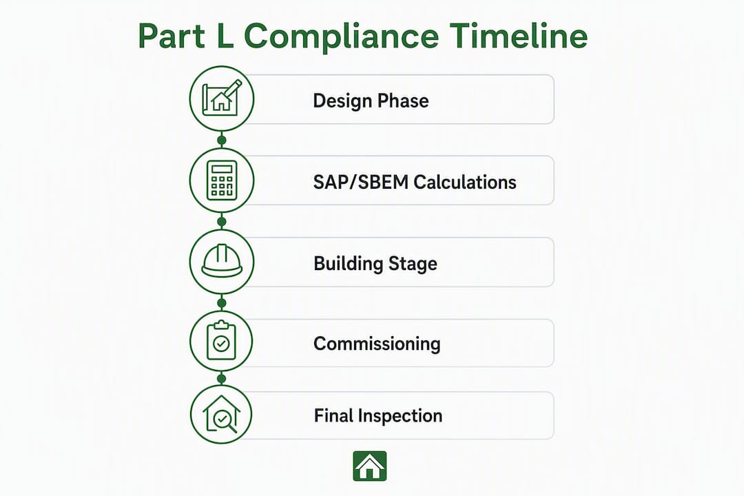 Infographic illustrating Part L compliance timeline steps