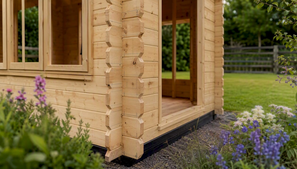 Close-up of bespoke garden building timber framing