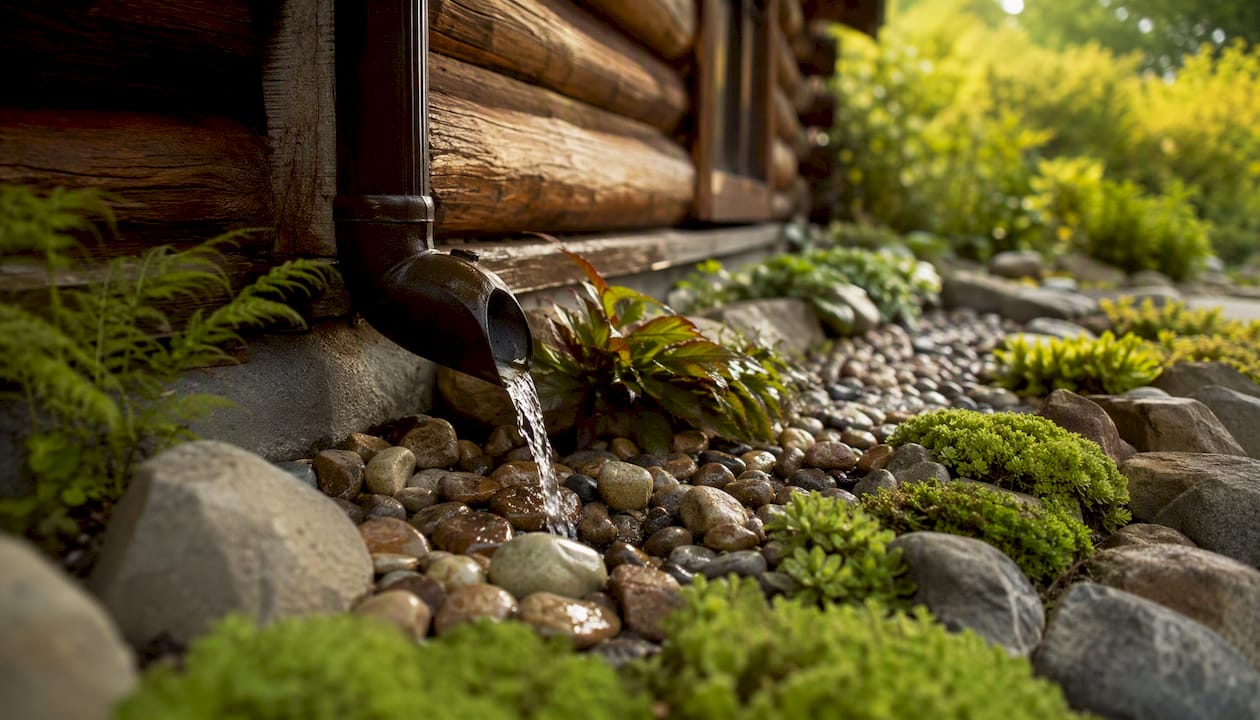 Rainwater filtered through gravel near cabin