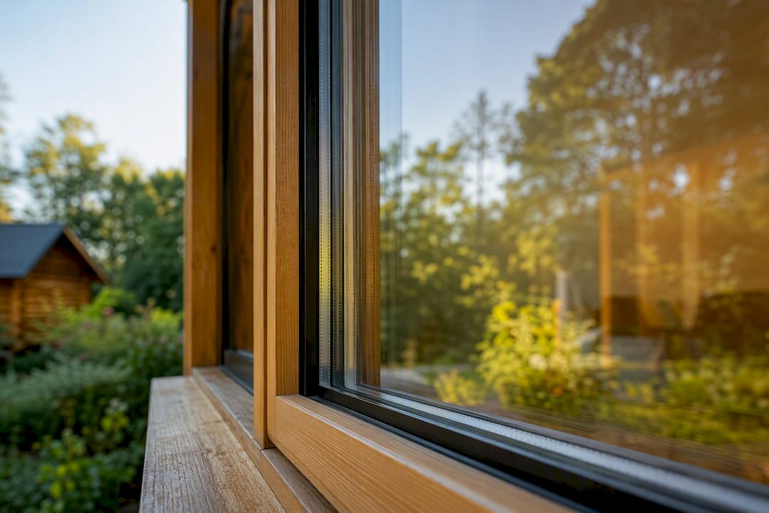 Close-up of acoustic laminated glazing in garden office window