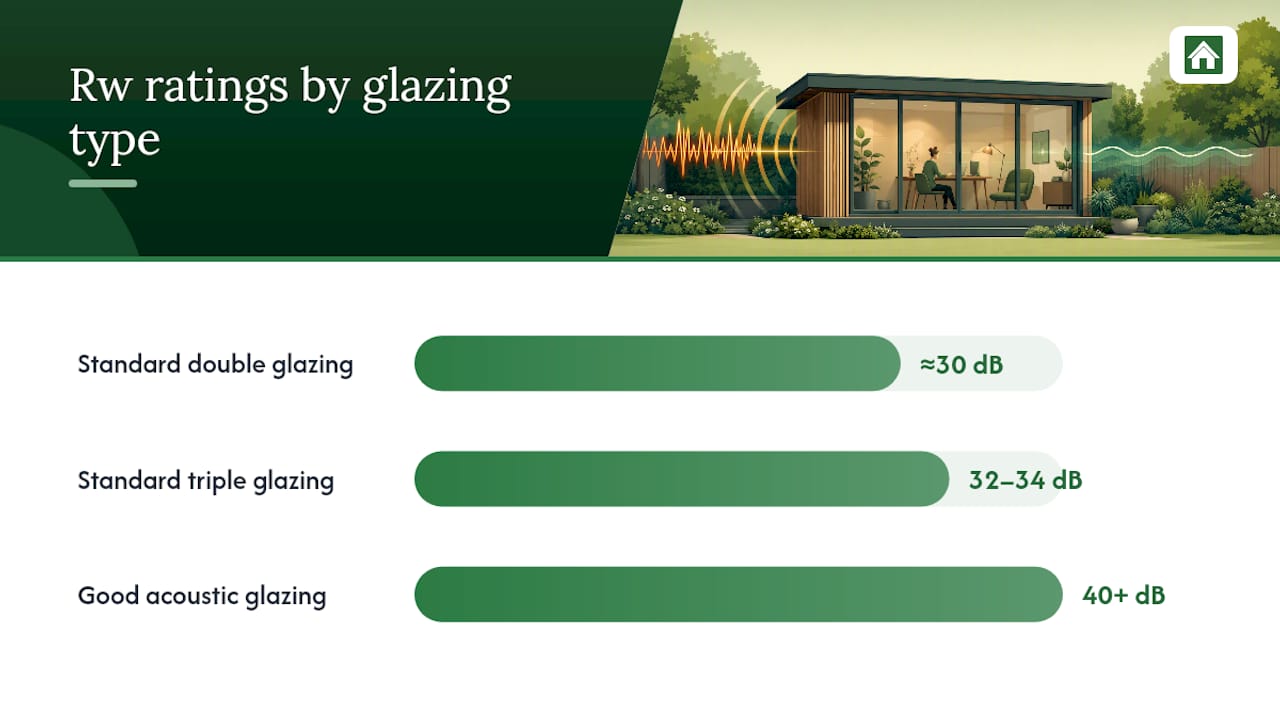 Chart comparing sound reduction ratings of glazing types