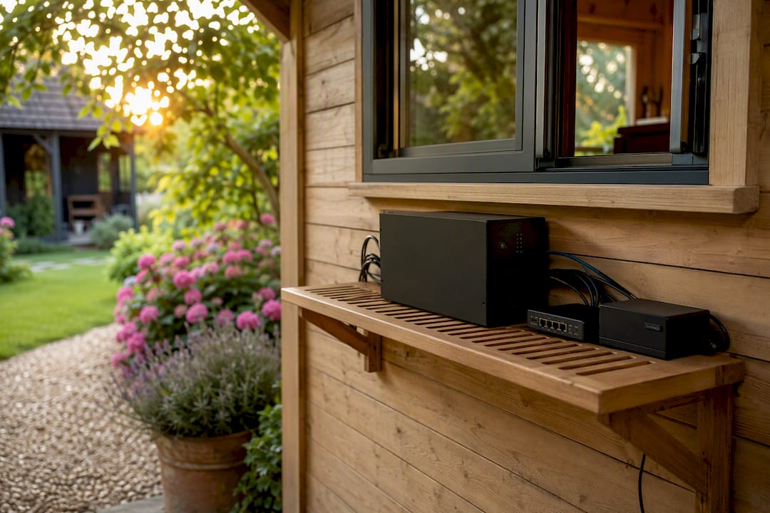 Ventilated shelf with network gear and UPS battery