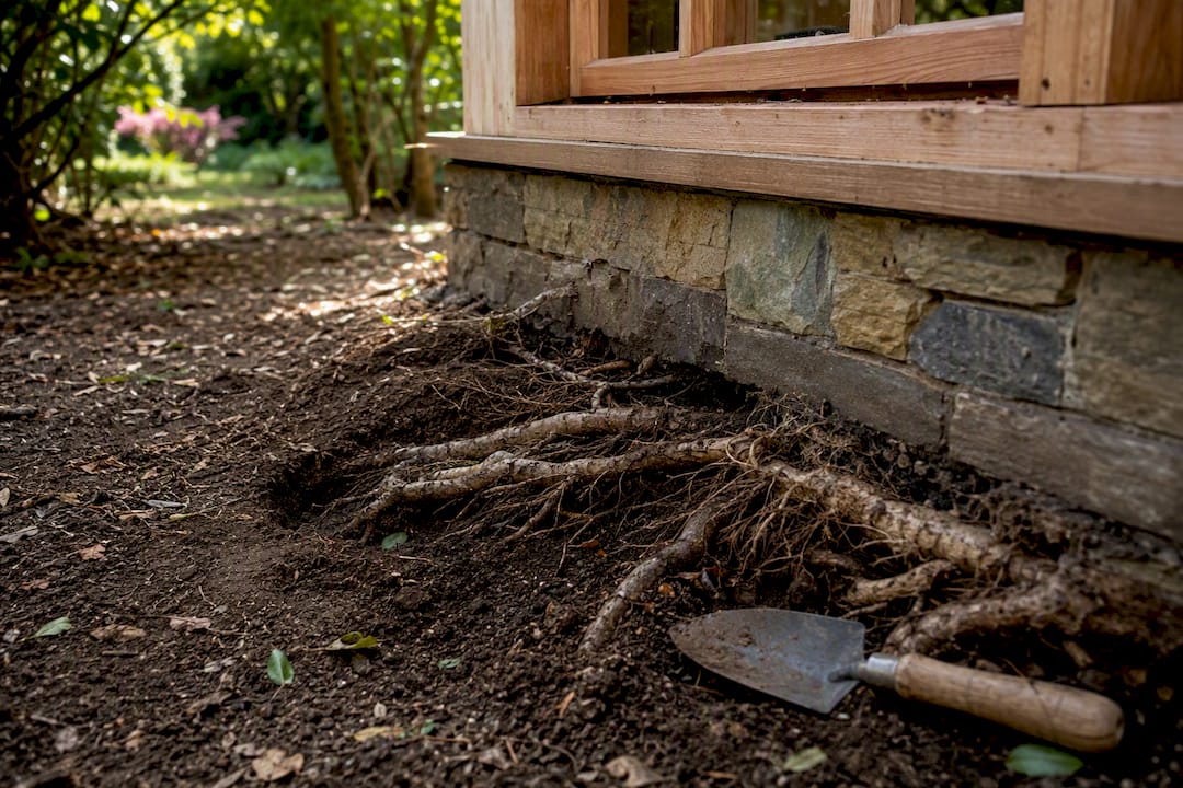 Tree roots close to garden room foundation soil