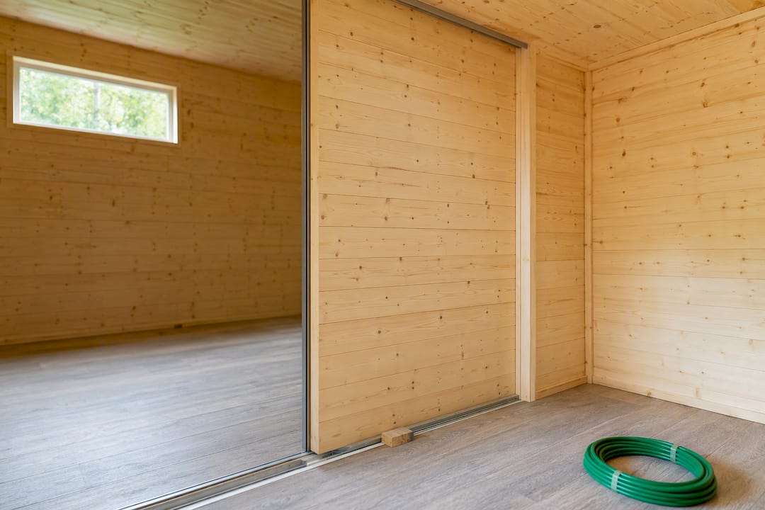 Removable timber partition panel indoors