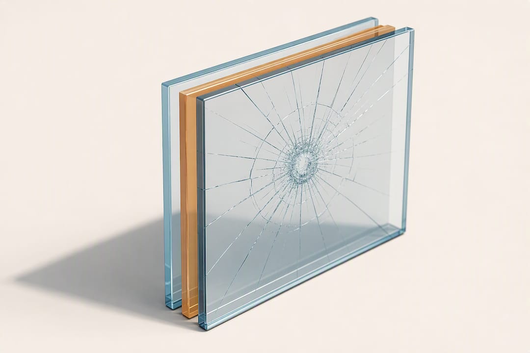 Cross-section showing laminated glass holding fragments