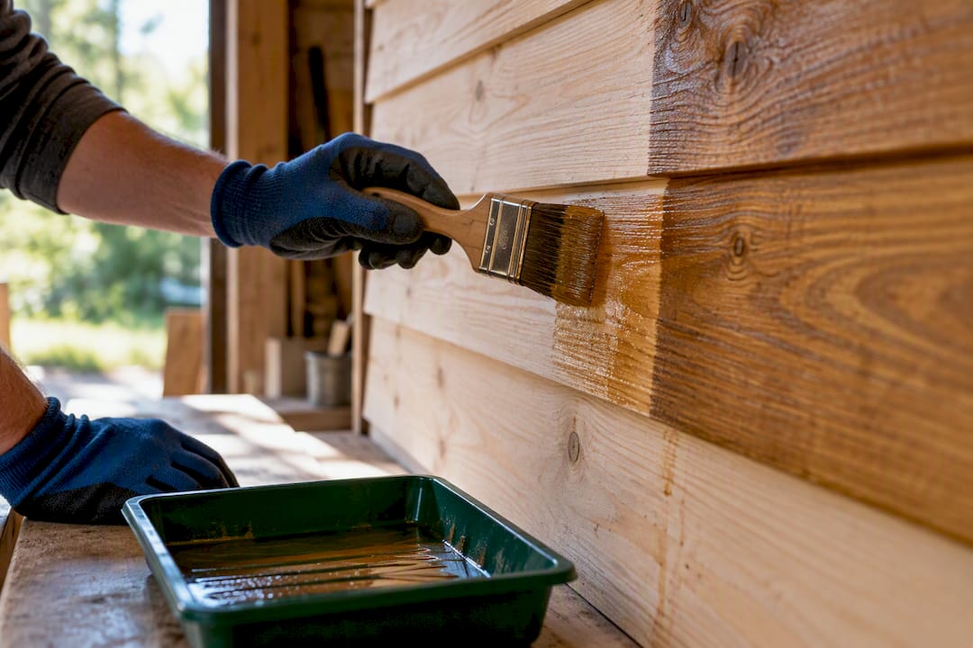 Applying preservative to timber cladding