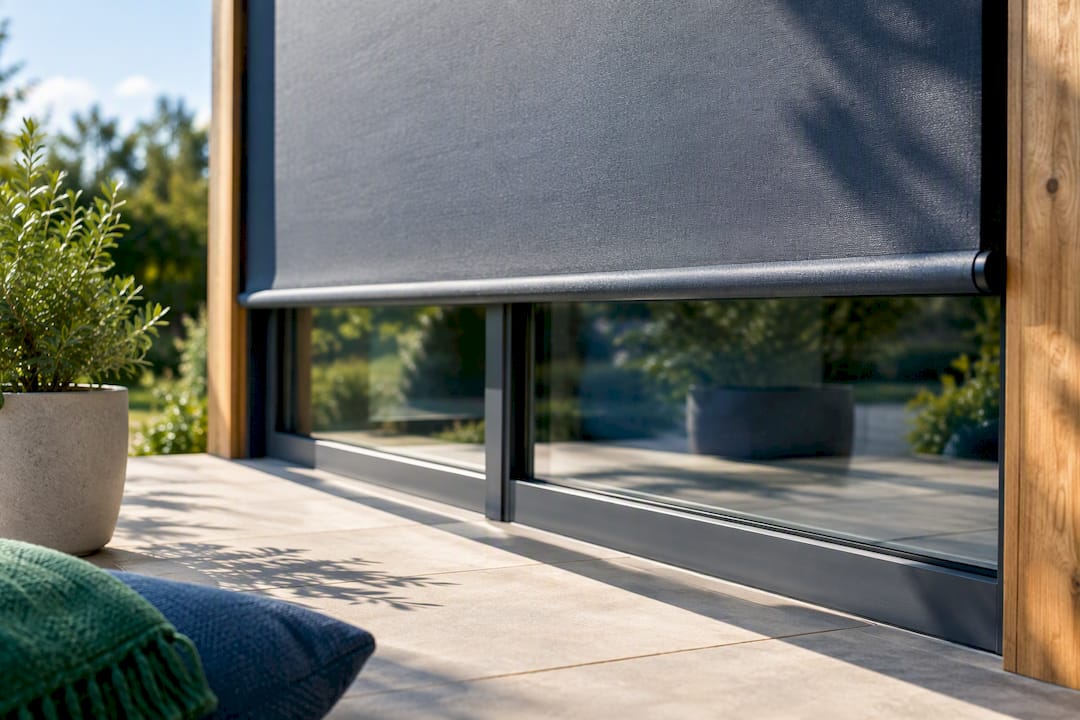 External blind shading garden room glazing