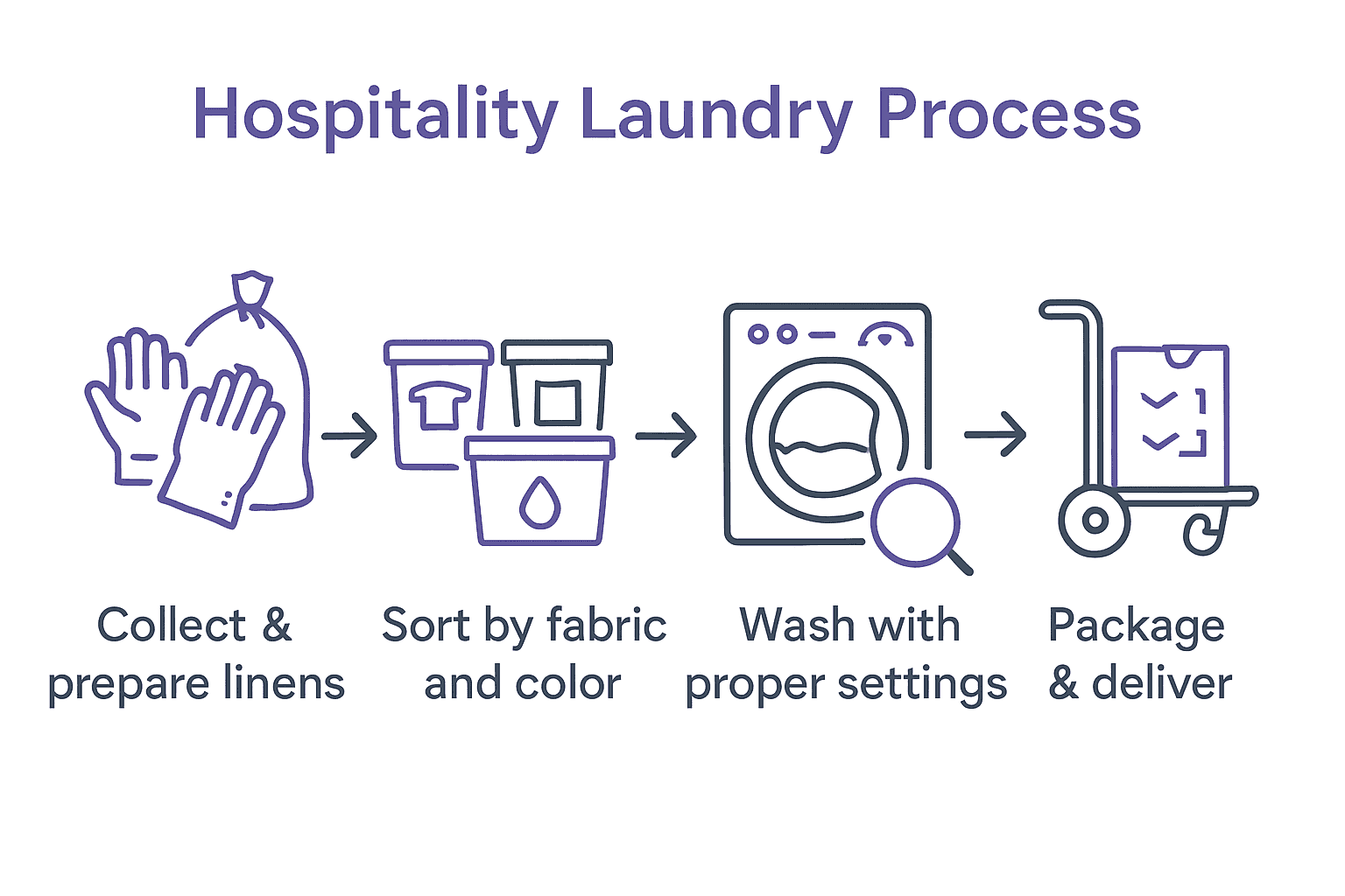 Infographic showing hospitality laundry process steps from collection to delivery.
