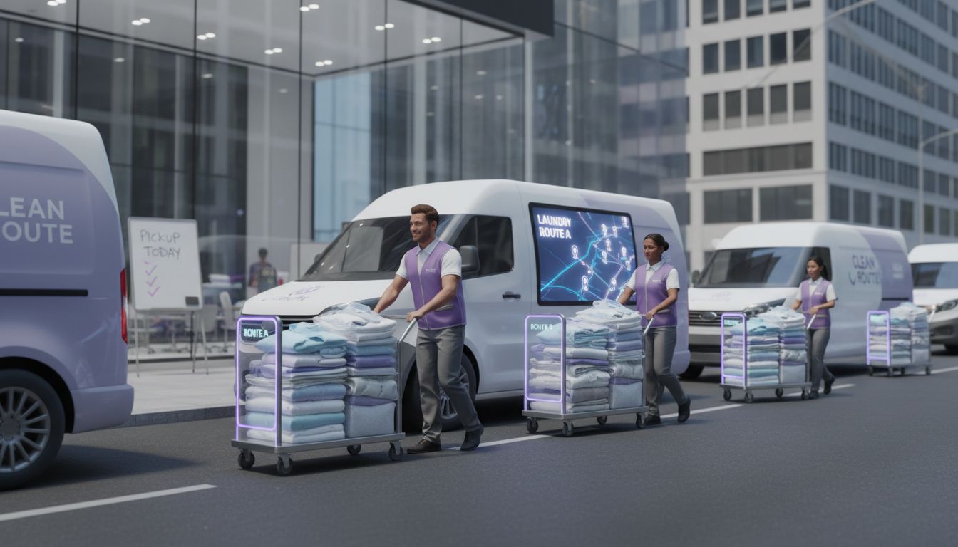 Couriers and vans at multiple laundry drop-off points