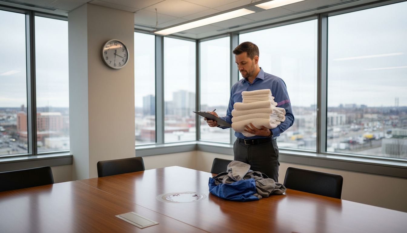 Office manager handling outsourced laundry checklist
