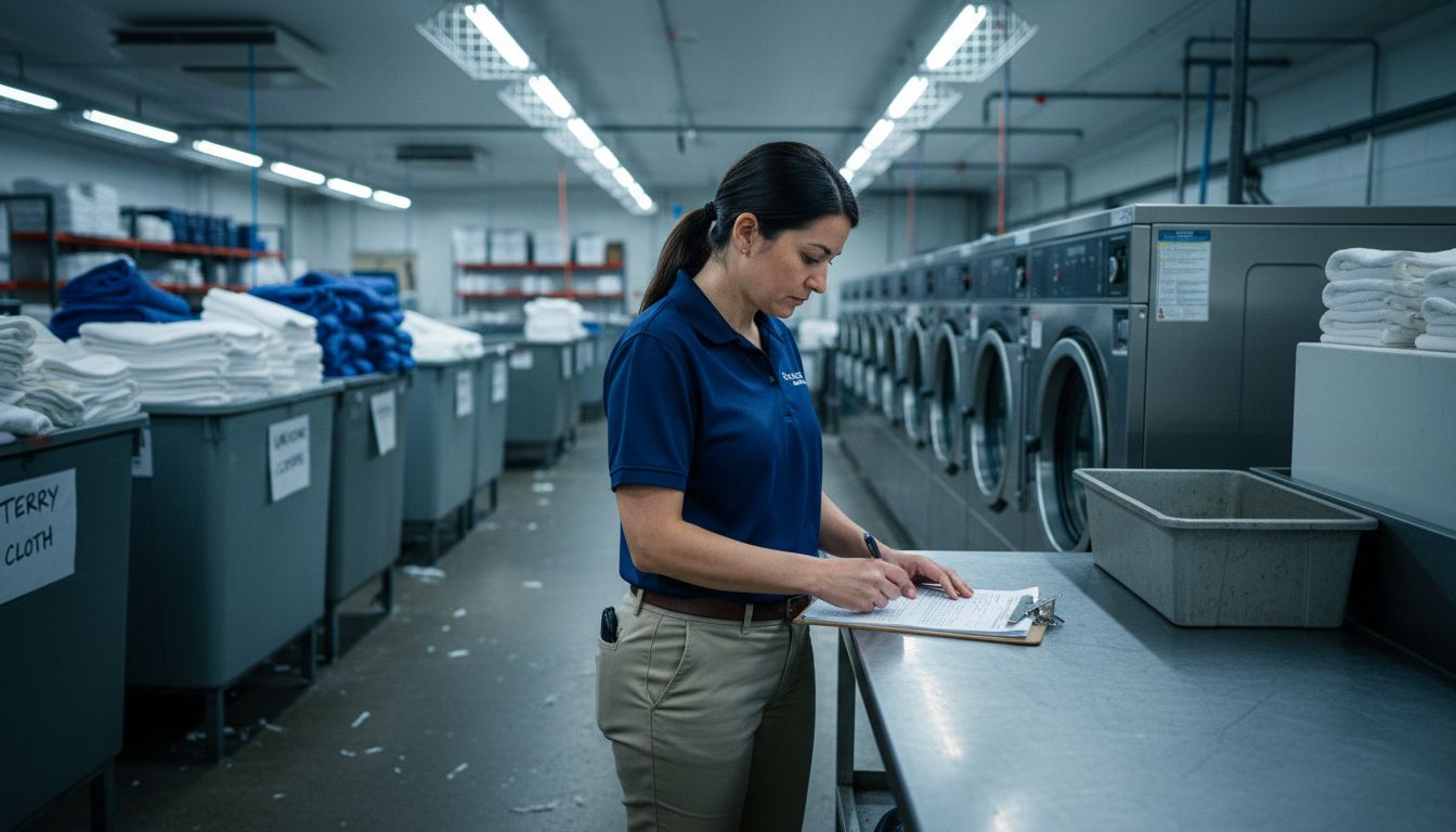 Business manager checks commercial laundry checklist