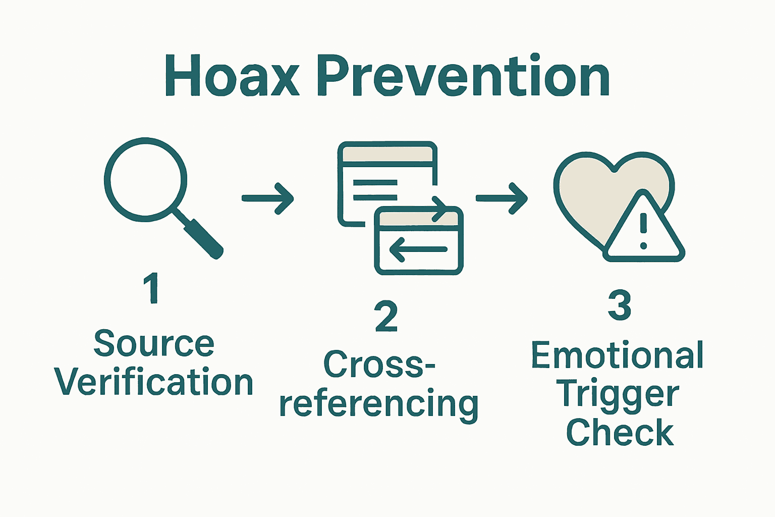Infographic showing three essential hoax detection steps
