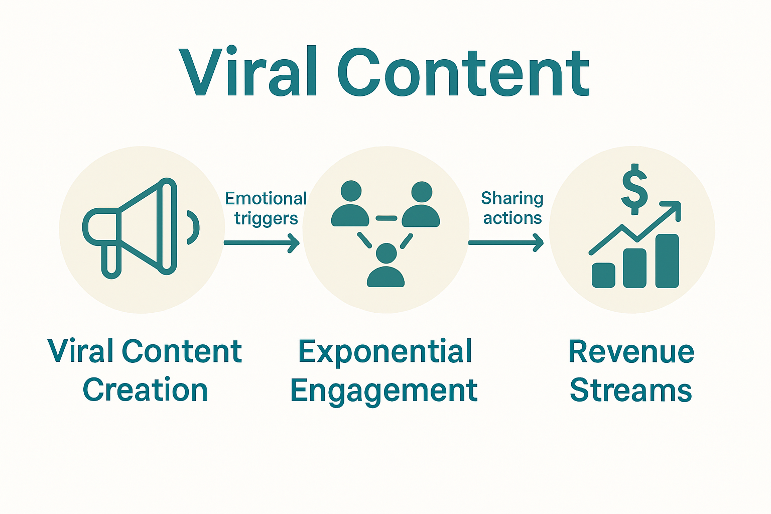 Infographic diagram showing viral content flow to clicks and revenue