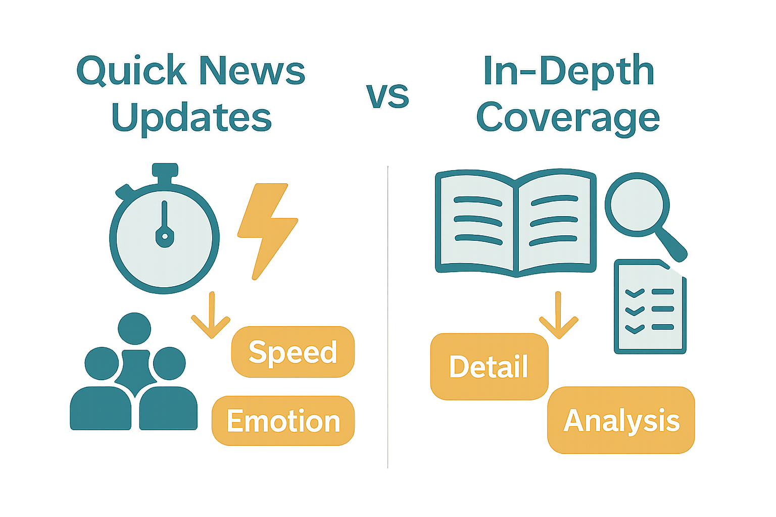 Infographic contrasting quick news and in-depth articles