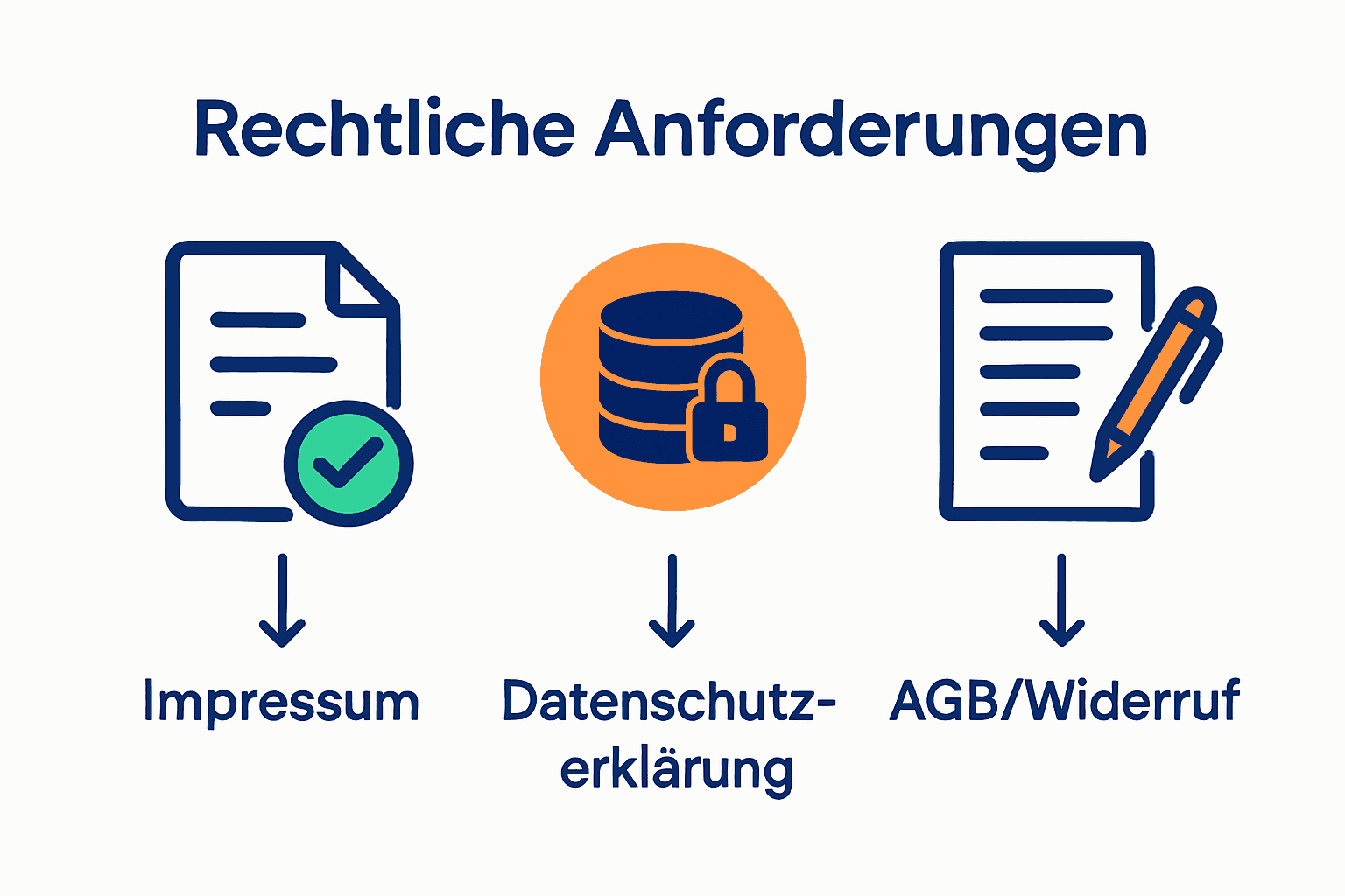 Infografik zu Impressum, Datenschutz und AGB für deutsche Webseiten
