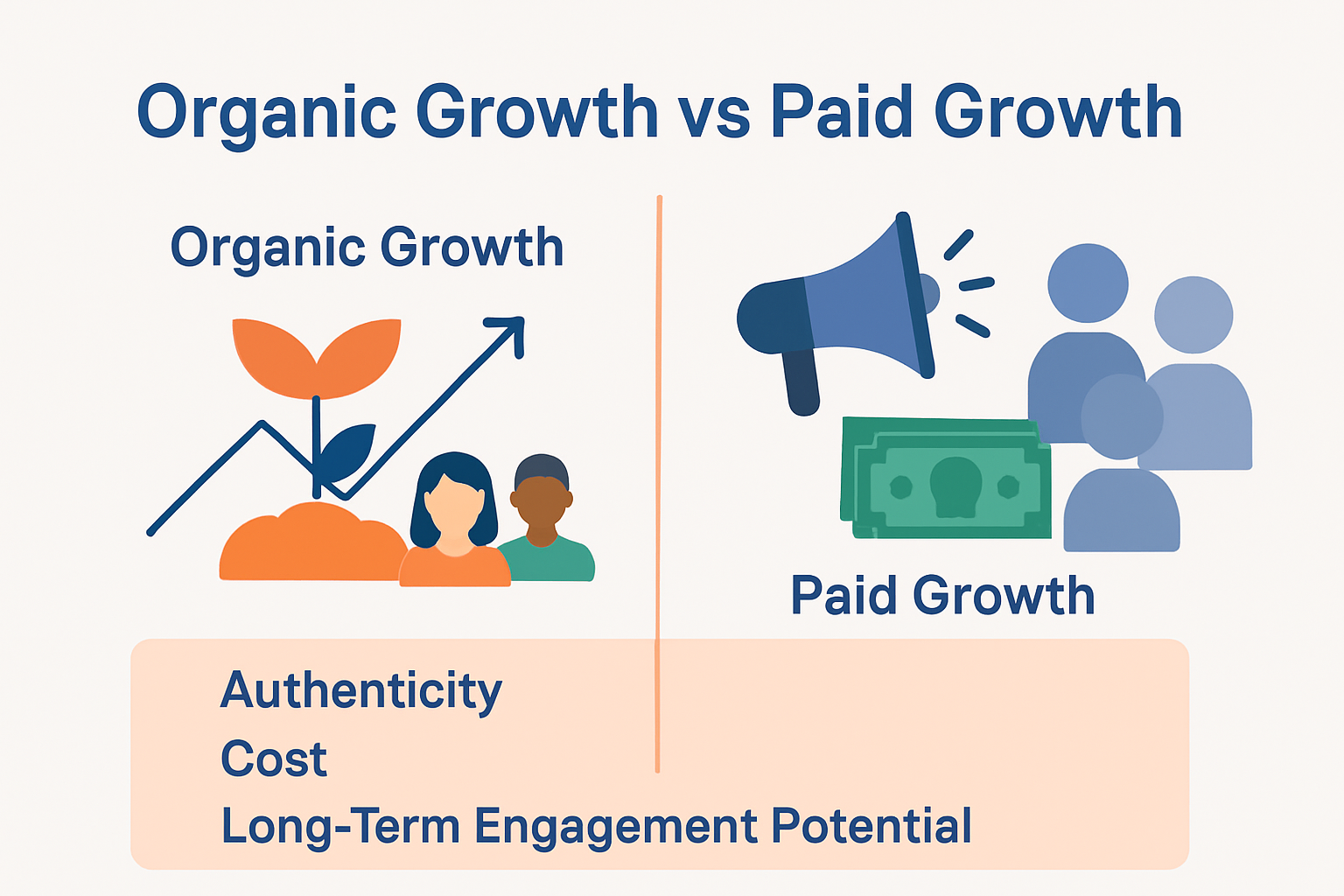 Infographic comparing organic vs paid Instagram growth methods