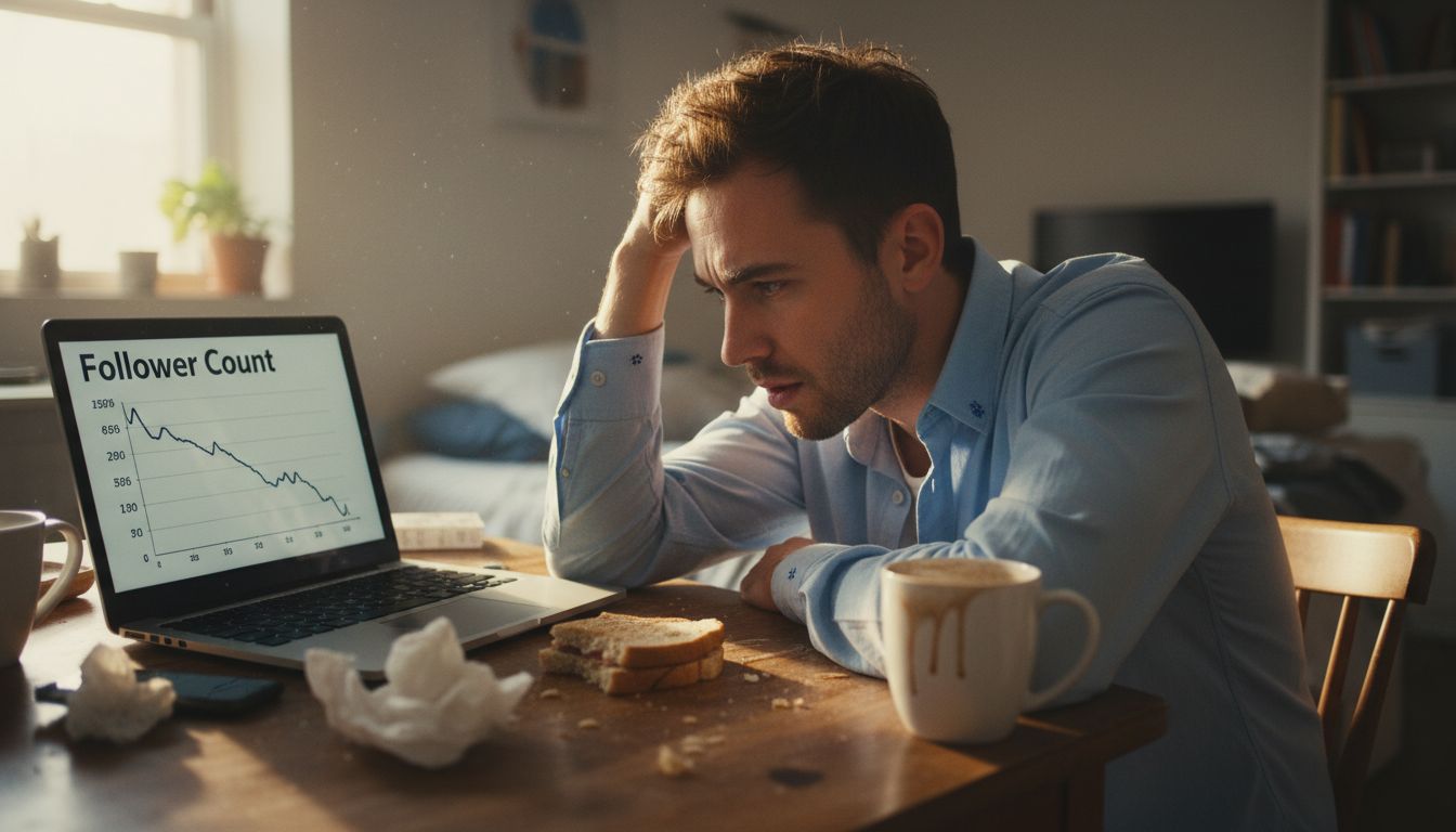 Man analyzing Instagram follower drop chart
