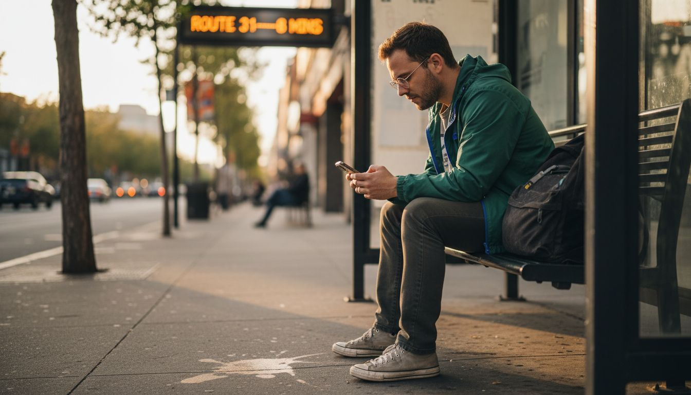 Man replying to Instagram comments outdoors