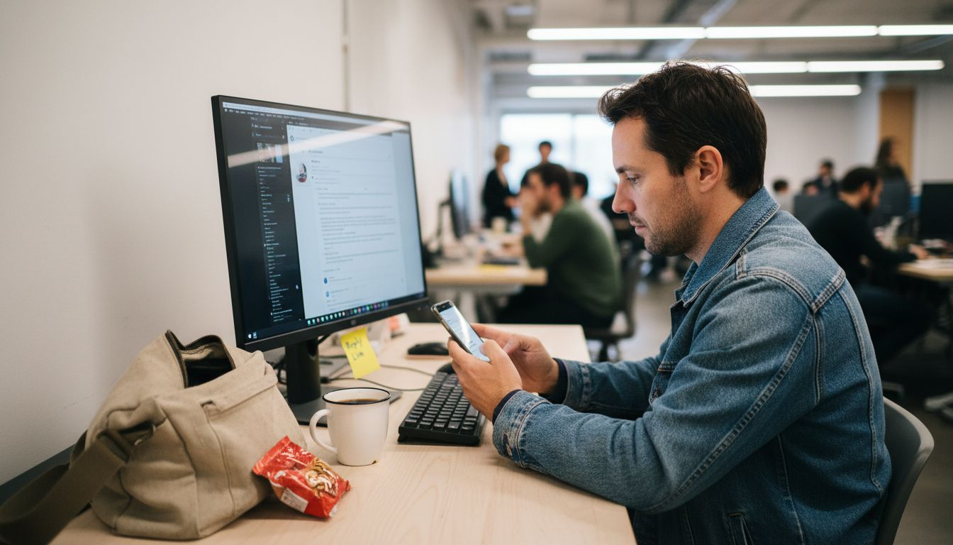 Man engaging with Instagram followers at desk