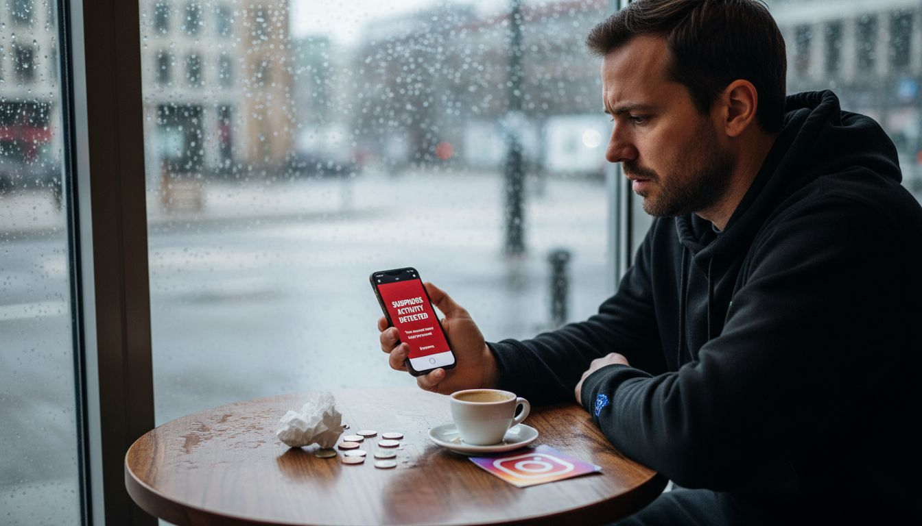 Man reading Instagram account warning