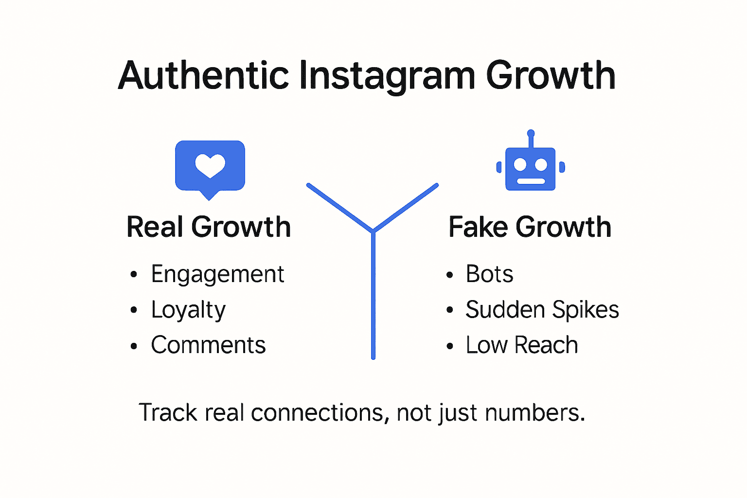 Infographic showing real versus fake Instagram growth